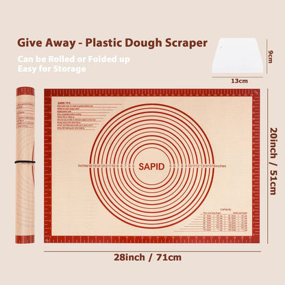 Sapid Extra Thick Silicone Pastry Mat Non-slip with Measurements for Non-stick Silicone Baking Mat Extra Large, Dough Rolling, Pie Crust, Kneading Mats, Countertop, Placement Mats (20" x 28", Red)