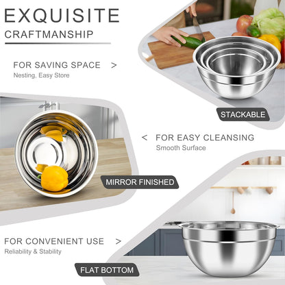 HaWare Mixing Bowls with Airtight Clear Lids, 6-Piece Stainless Steel Strong Nesting Bowls Set, Metal Salad Bowl for Cooking, Prepping, Baking, Serving & Food Storage, Size 4.6, 3, 1.5QT, Teal Blue