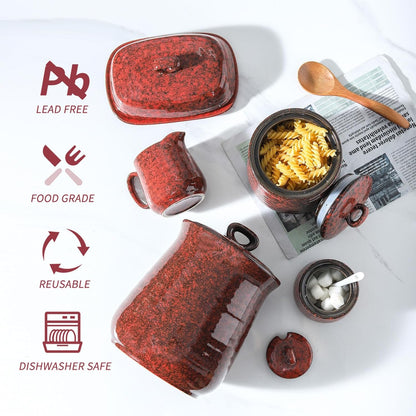 Hasense Coffee Grounds Container with Airtight Lid, Ceramic Food Storge Canister for Kitchen, Large Candy Dish for Countertop, Jar for Tea, Cookies, Sugar, Coffee Bean, 80 FL OZ(Red)