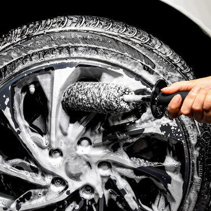 Car Wheel Rim Brush Kit, Woolies Wheel Brush, Car Cleaning Brush Fiber Rod, Steel Ring Fiber Cleaning Brush, Long Non-Slip Handle Clean Brush, Great to Clean Car Wheel Rim
