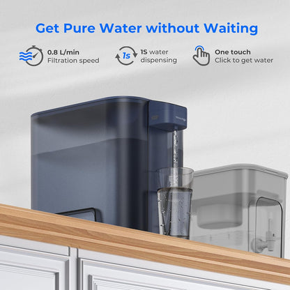 Waterdrop Large 27-Cup Mega Electric Water Filter Dispenser, 200-Gallon Rechargeable Instant Pitcher, NSF/ANSI 42&53&401&372, Reduce PFAS, Lead, Chlorine, with 1 Filter, Blue, Does not Lower TDS
