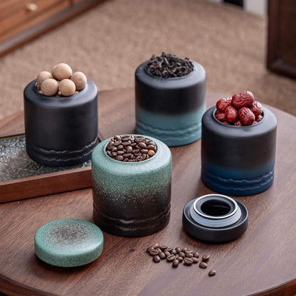 Tea Canister for Loose Tea with Airtight Lid, Kitchen Storage Containers, Ceramic Food Storage Jar, Ceramic Coffee Canister (Black)