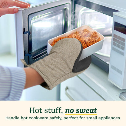 Cuisinart Mini Oven Mitts – 5.5” x 7” Heat-Resistant Kitchen Mitts for Oven with Non-Slip Neoprene Palm, Cotton Filling, and Fabric Loop – Durable Oven Mitt Set for Cooking & Baking (Taupe)