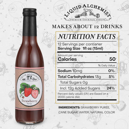 Liquid Alchemist Strawberry Syrup for Drinks - Real Ingredients Make our Strawberry Puree for Drinks a Perfect Margarita Mix - Our Flavored Syrup is Gluten & Dairy Free (12 oz)
