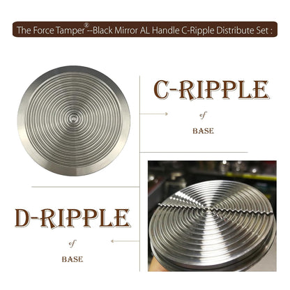The Force Tamper Automatic Impact Adjustable Constant Pressure and Autoleveling Coffee Tamper Black Mirror Jellyfish AL Handle Set Pro (C-Ripple Distribute Set, 58.35mm)