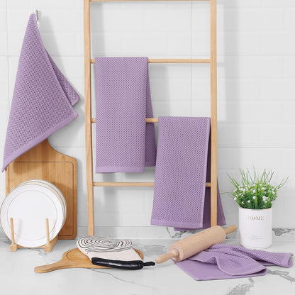 Homaxy 100% Cotton Waffle Weave Kitchen Dish Towels, Ultra Soft Absorbent Quick Drying Cleaning Towel, 13 x 28 Inches, 12-Pack, Lavender