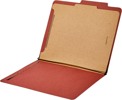 Amazon Basics Classification Folder- 100% Recycled, 1 Divider, 2" Embedded, 10 Count per Box, 12.09 x 10.63 inch (Letter), Red
