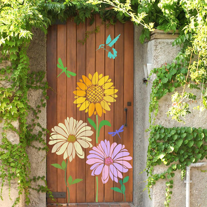 12 PCS Large Flower Painting Stencils, Reusable Sunflower Stencils for Painting on Wood Rocks Canvas Fabric Glass Pottery DIY Painting Art Projects