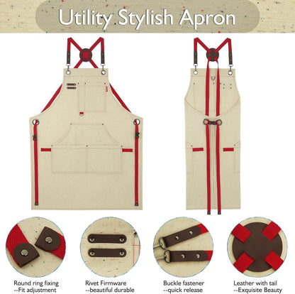 Work Aprons with Multiple Pockets, Waterproof Canvas for Cooking, Painting, Crafting, Gardening, Sizes M to XXL, Colorful Spots