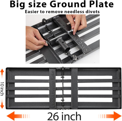 Lawn Leveling Rake, Heavy Duty Levelawn Tool for Garden Level Soil or Dirt Ground Surfaces Easily, 26” x 10” Ground Plate, Steel Handle Length is 65 inch