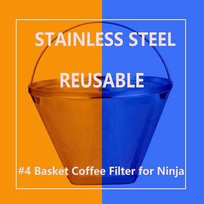 Reusable #4 Cone Coffee Filters for Ninja Dual Brew Pro Coffee Makers,Compatible with Ninja CFP301 CFP201,8-12 Cup Stainless Steel Basket