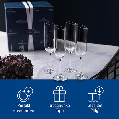 Villeroy & Boch New Moon Set, 4 Pieces, Elegant, Modern Sloping Champagne, Crystal Glass, Transparent, Dishwasher Safe