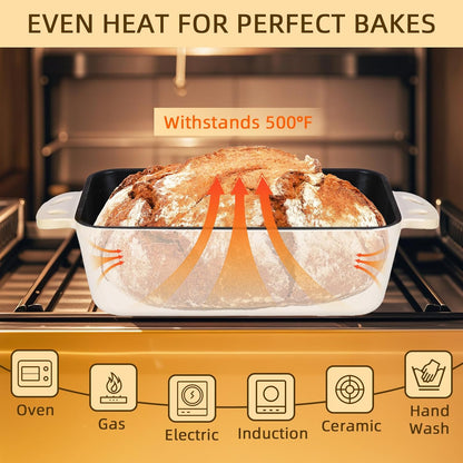 9x5 Enameled Cast Iron Loaf Pan with Lid - 2 in 1 Bread Pan for Baking Homemade Sourdough