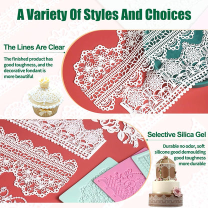 GROWTAIL Lace Molds Silicone,Cake Fondant Embossing Mat,Lace Molds for Cake Decorating Edible Lace