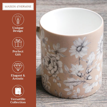 Maison d' Hermine Coffee Mug with Handles Fine Bone China Mugs Pack of One Tea Cups for Hot Beverages Cappuccino Latte Home Restaurant Office Perfect for Gift (Pretty Autumn - Mono Autumn, 15 Ounce)