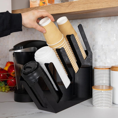 Mind Reader Cup and Lid Dispenser, Countertop Org, Coffee Bar, Beverage Cup, Kitchen, Breakroom, 4"L x 18"W x 16"H, Black