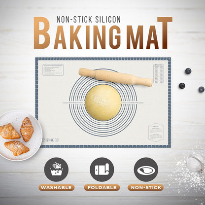 28 * 20 inches Grey, Non-Slip Silicone Baking Sheets - Baking Mat with 0.7mm Thickness - Non-Stick Pastry & Cookie Mat for Kitchen Counter for Rolling Out Dough with Measurements.