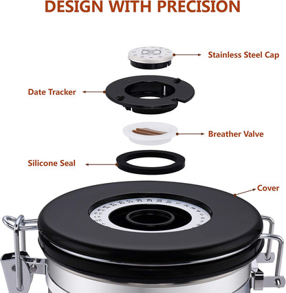 Coffee Container Vacuum Sealed - with Co2 Valve Airtight Beans Grounds Storage Coffee Canister with Scoop Medium Copper 16oz