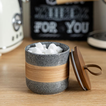 Small Ceramic Jar with Lid, Coffee Container, Coffee Canisters with Airtight Lids Kitchen Food Storage Jars for Spice Sugar Tea Bag, Mini Decorative Jars for Countertop, Grey & 5 fl.oz