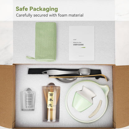 10-Pcs Matcha Kit Set, Whisk and Bowl with Spout & Measuring Spoon, Japanese Ceremony Matcha Tea Making Tools