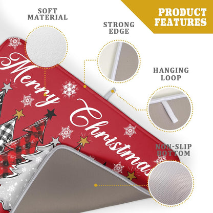 Merry Christmas Dish Drying Mats for Kitchen Counter 18x16 Inch Christmas Tree Snowflake Mat Xmas Buffalo Plaid Dish Rack Mat Reversible Absorbent Dishes Pad Kitchen Accessories for Counter tops