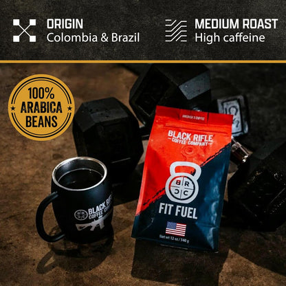 Black Rifle Coffee Company Ground Coffee Medium Roast - Roasted Blend Made from Pure Arabica Beans - Colombian & Brazilian Beans - Veteran Founded & American Made (Fit Fuel, 12oz Bag)