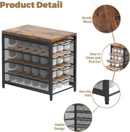 NANANARDOSO Coffee Pod Holder For Counter, 4 Tier Coffee Pod Drawer for Keurig Pod Storage Drawer Holder, 72 Capacity Pods Storage Organizer Cups Capsule with Sliding Baskets for Coffee Station