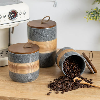 Airtight Coffee Storage Container Jar with Lid, Ceramic Kitchen Food Storage Jars for Spice Sugar Cookie, Coffee Bean Stackable Decorative Jars for Housewarming, Grey & 28 fl.oz