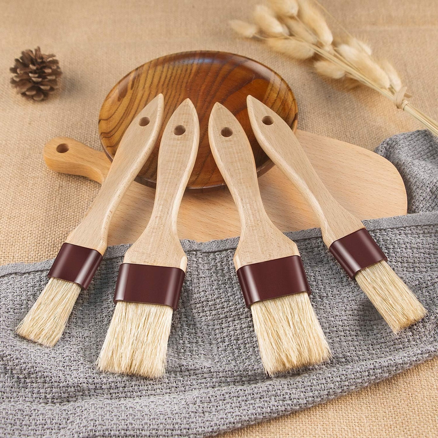 Pastry Brushes for Baking Basting Brush with Boar Bristles and Beech Hardwood Handles Culinary Oil Brush for Barbecue Butter Grill BBQ Sauce Baster Marinade Kitchen Food Cooking Brushes (1/1.5-4PCS)