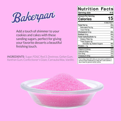 Bakerpan Pink Sanding Sugar for Baking & Cookie Decorating - 5 Ounce Edible Pink Sugar Sprinkles for Cookies, Cakes, Cocktails (Made In USA)