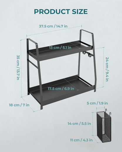OROPY 2 Tier Spice Rack for Countertop, Metal Standing Kitchen Storage Organizer Shelf, Counter Shelf for Cabinet,Pantry,Bathroom,Bedroom, with Hanging Basket