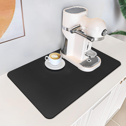 PoYang 17"x12" Coffee Mat Small, Coffee Bar Accessories for Countertop, Absorbent Dish Drying Mat, Anti-Slip and Hide Stain Pad for Espresso Machine, Espresso Maker and Kitchen Counter, Black