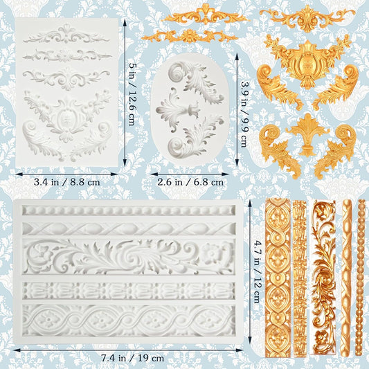 3 Packs Baroque Silicone Molds Scroll Silicone Baroque Mold Clay Molds Fondant Molds Border Fondant Mold Wedding Birthday Cake Decoration