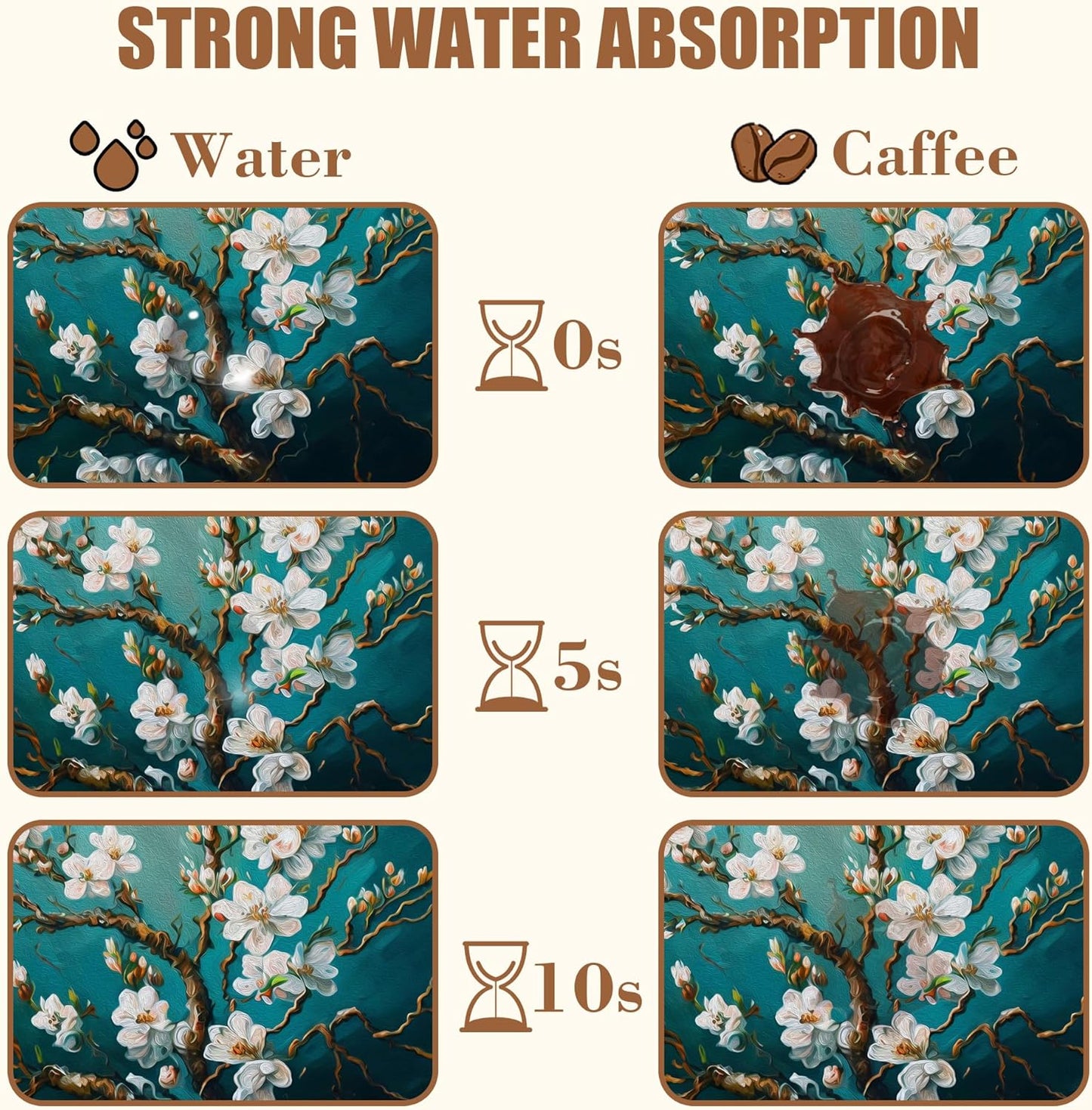Blossoming Almond Tree Dish Drying Mat for Kitchen Counter Hide Stain Absorbent Drying Rack Pad Rubber Backed Coffee Mat Espresso Machine Coffee Bar Accessories 11.8 x 19.7 Inch