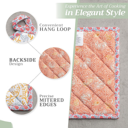 Maison d' Hermine Pot Holders 100% Cotton Heat Resistant Potholders 8" x 8" Hot Pads with Loop BBQ, Cooking, Baking, Grilling, Kitchen, Handling Hot Pans (Pack of 1, Harvest Festival)