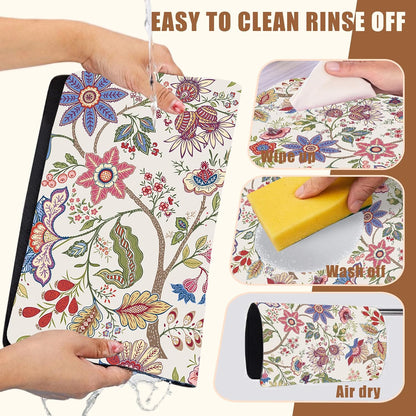 Colorful Flowers Dish Drying Mat for Kitchen Counter Bar Mat Hide Stain Absorbent Rubber Backed Coffee Maker Espresso Machine Bar Accessories 11.8 x 19.7 Inch