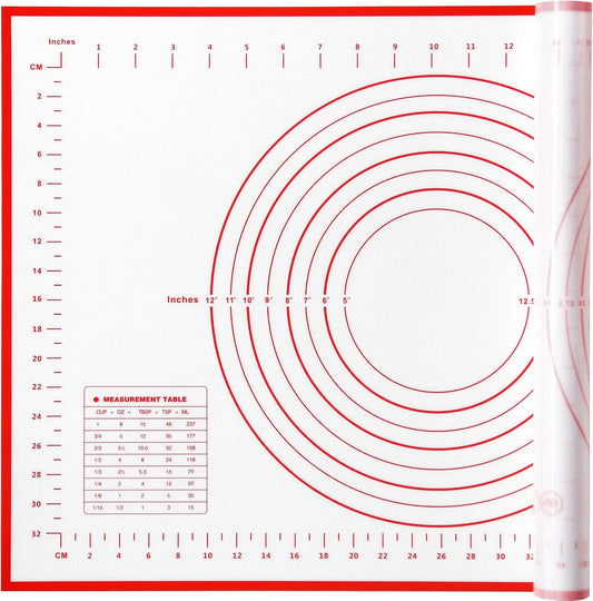 Yansumi silicone pastry non stick baking mat with measurement fondant mat with three sizes for silicone baking mat, counter mat, dough rolling mat,fondant/pie crust mat. (L,24"L x 16"W,Red)
