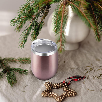 DOMICARE Stainless Steel Wine Tumbler Bulk with Lid, Personalized Rose Gold Insulated Tumblers Set, 12oz Travel Coffee Cups Pack of 4