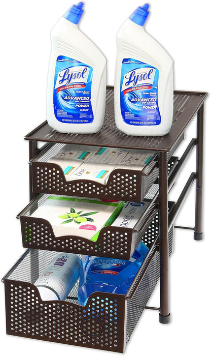 Simple Houseware Stackable 3 Tier Sliding Basket Organizer Drawer, Bronze