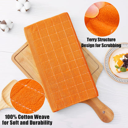 Homaxy 100% Cotton Terry Kitchen Dish Cloths, Ultra Soft and Absorbent Dish Towels for Kitchen, Perfect for Drying and Washing Dishes, 12 Pack, 12 x 12 Inches, Orange