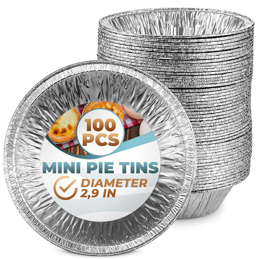 LEGLO 100 Pcs Disposable Egg Tart Tins - 2.9" Aluminum Mini Pie Tins, Quality and Durable Material, Easy to Use and Oven Safe, Moisture and Odor Resistant, Good for Fruit, Pastry, Meat, and Pot Pies