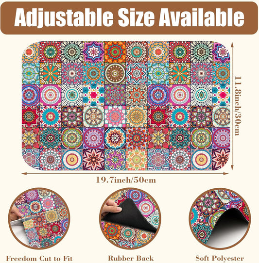 Vintage Mexican Ethnic Mandala Dish Drying Mat for Kitchen Counter Bar Mat Hide Stain Absorbent Rubber Backed Coffee Maker Espresso Machine Accessories 11.8 x 19.7 Inch