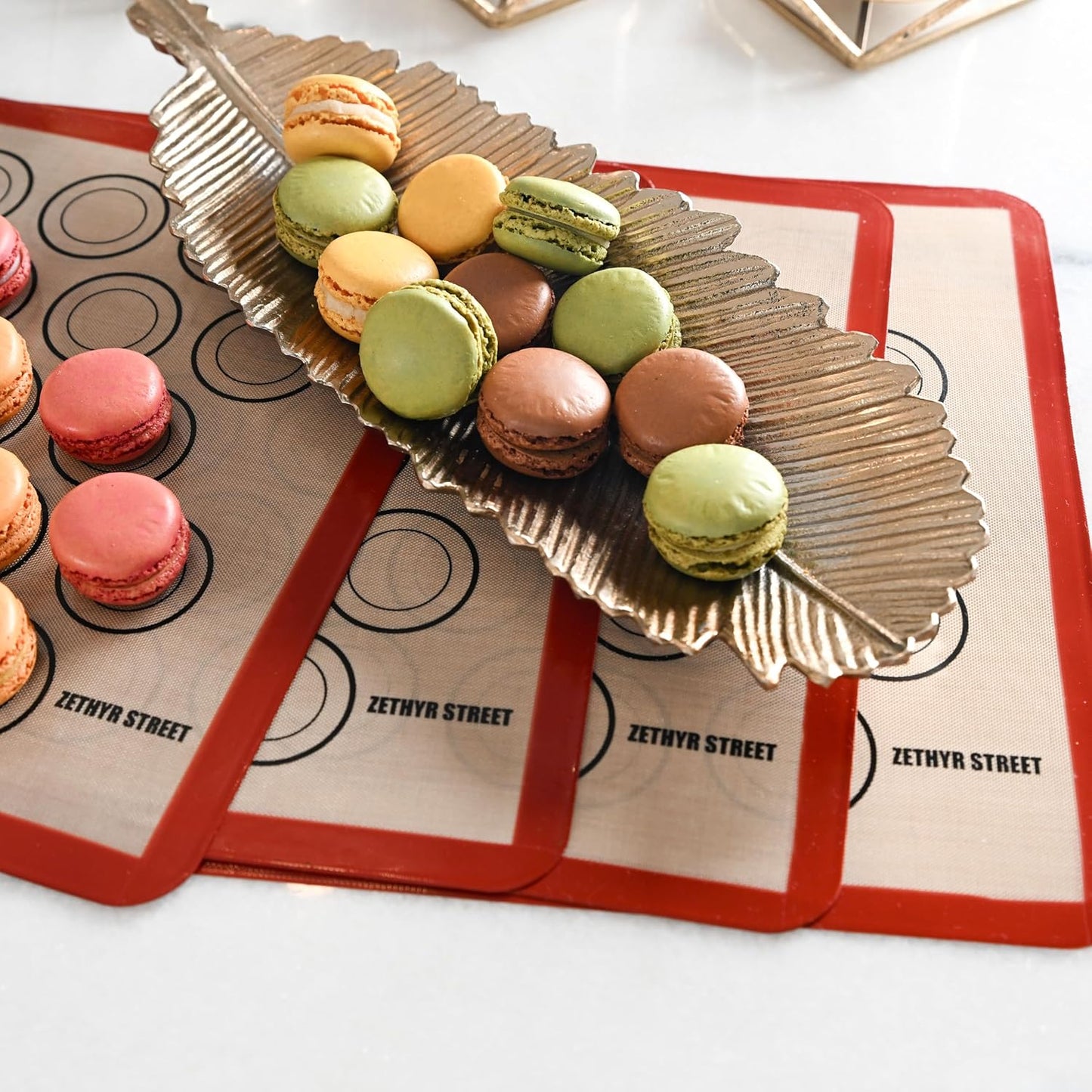 Macaron Silicone Baking Mats - Set of 2 - Full Size - 16.5 x 24, Non-Stick Macaron Mat for Perfect Baking - Dishwasher & Oven Safe, Ideal for Macarons, Cookies, Bread, Red Border
