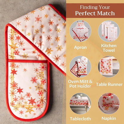 Maison d' Hermine Double Oven Mitts 100% Cotton 7"x35" Double Oven Mitt Heat Resistant BBQ Cooking Gloves with Loop, Baking, Grilling, Home, Kitchen, Handling Hot Pans (Crystal Star)