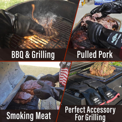 RAPICCA 700°F Heat Resistant BBQ Grill Gloves: Oil Resistant Waterproof for Smoking Grilling Cooking Barbecue Deep Frying Turkey Rotisserie Handling Hot Greacy Meat Stocking Stuffers - Long Sleeve