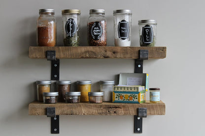 Urban Legacy Accent Shelves | Reclaimed Barn Plank | Set of 2 with Full Brackets (Natural, 30" x 4.5" x 2")