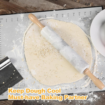 Koville African Natural Marble Rolling Pin, Non-Stick Polished Dough Roller, Pasta, Dumpling, Fondant, Pie Crust, Bread, Pizza Dough, Kitchen Baking Pastry Tools with Mat/Scraper(Grigio Fantasy)
