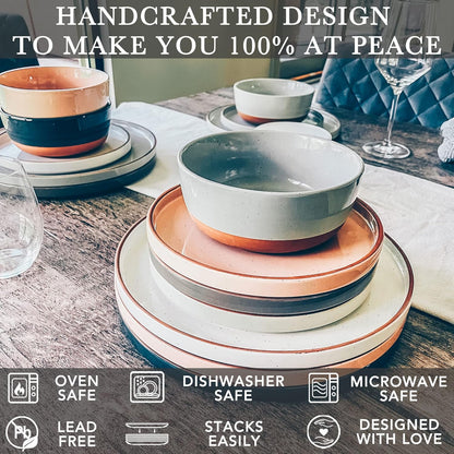 Mora Ceramic Flat Dinner Plates Set of 6, 10.5 in High Edge Dish Set - Microwave, Oven, and Dishwasher Safe, Scratch Resistant, Modern Dinnerware- Kitchen Porcelain Serving Dishes - Assorted Neutrals