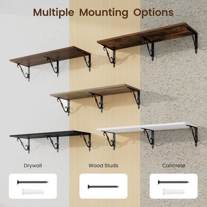 RICHFOCUS 12 Inch Deep Floating Shelves for Wall, 36" W x 12" D Wood Wall Shelves Set of 2, Wide Floating Shelves for Living Room, Bedroom, Kitchen, Bathroom and Decor Storage, Walnut
