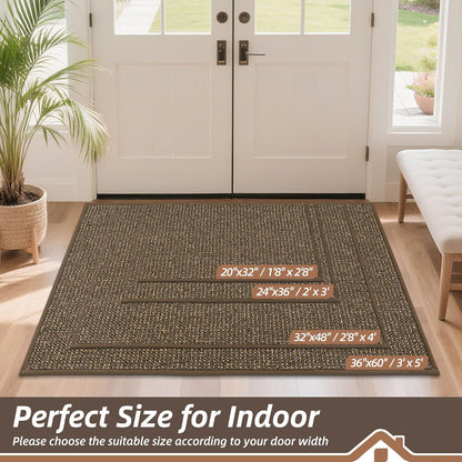 BEQHAUSE Dirt Trapper Door Mat 24" x 36", Non-Slip Washable Doormats Entrance Mat, Dirt Resistant and Absorbent Welcome Mat, Low Profile Floor Mats for Front Back Door and Entryway, Brown